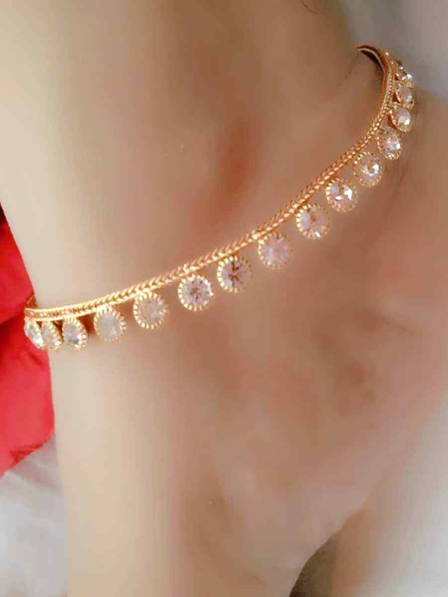 Gold Alloy Festival Wear Stone Anklets