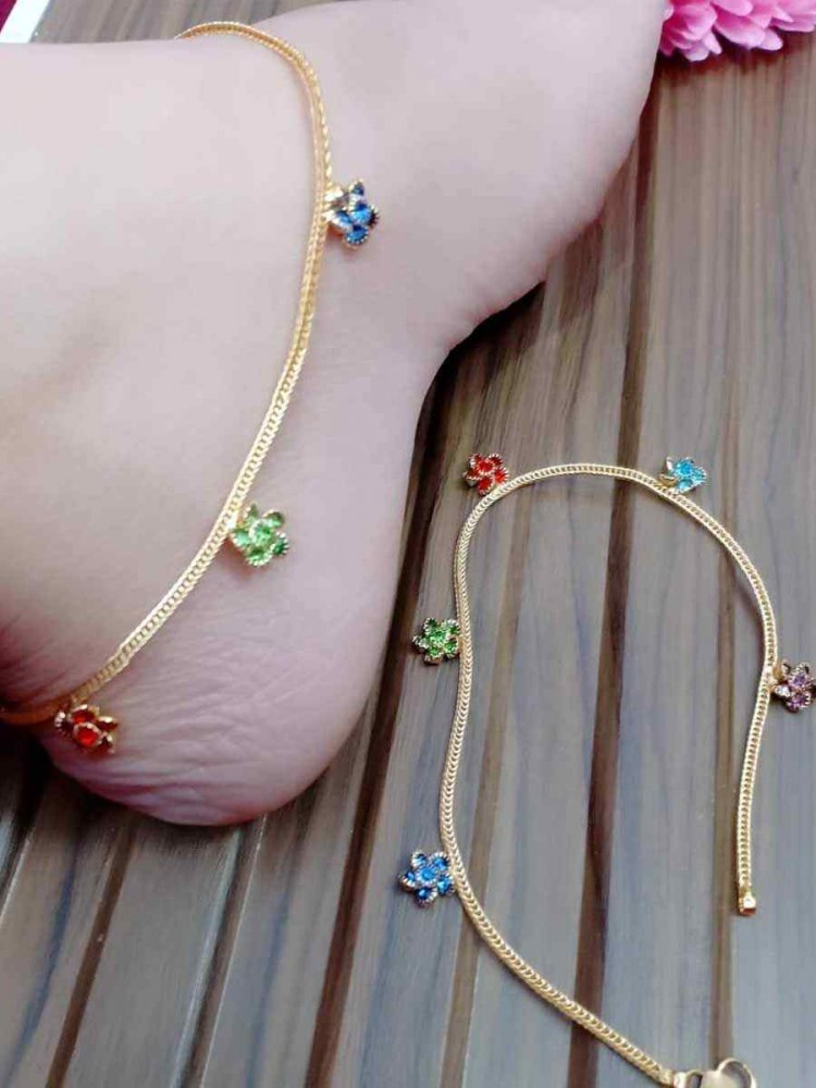 Gold Alloy Festival Wear Stone Anklets