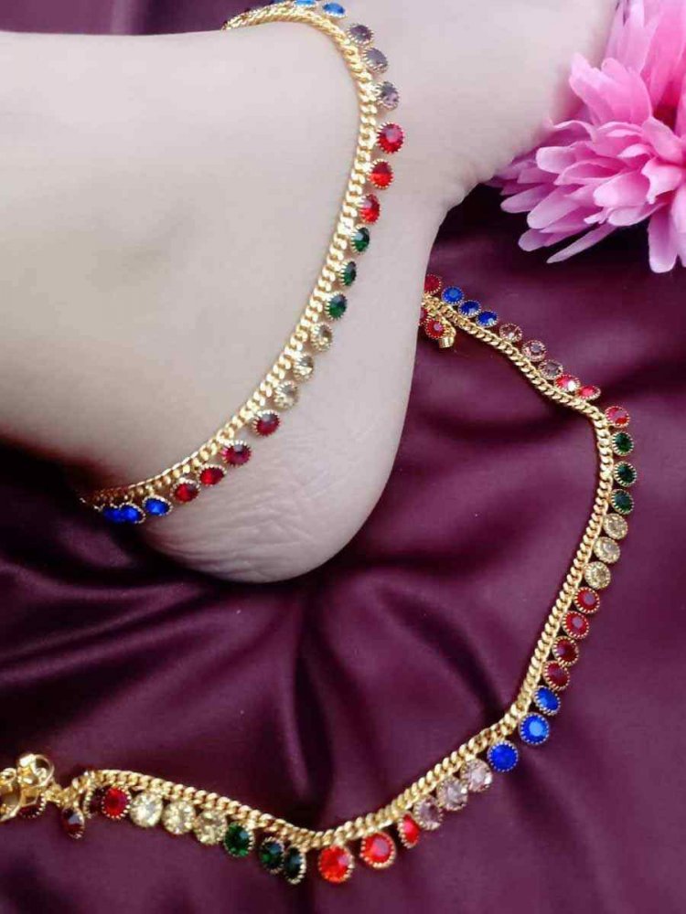 Gold Alloy Festival Wear Stone Anklets