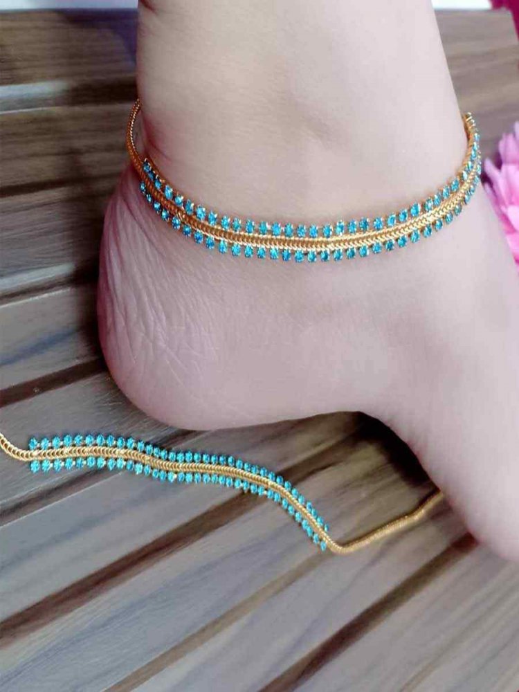 Gold Alloy Festival Wear Stone Anklets