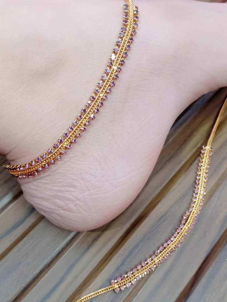 Gold Alloy Festival Wear Stone Anklets