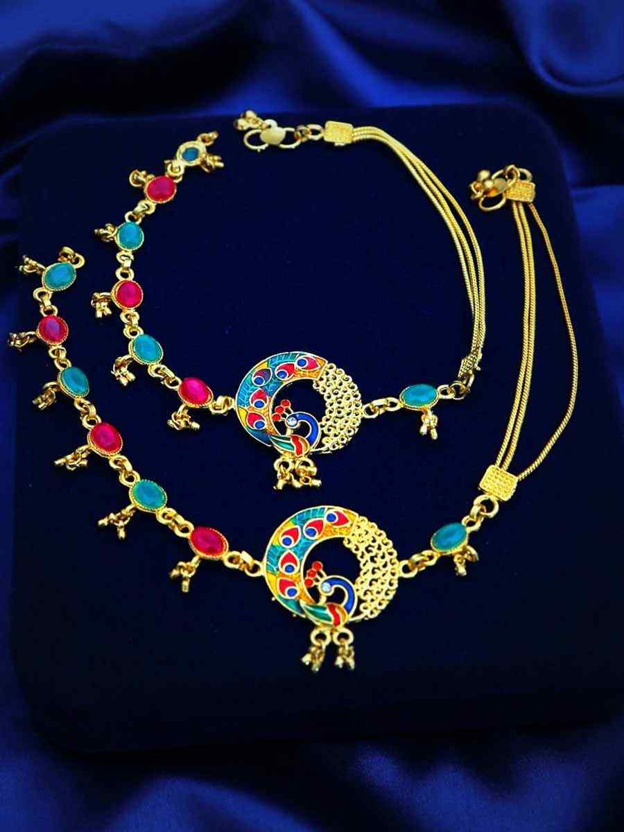 Gold Alloy Festival Wear Stone Anklets