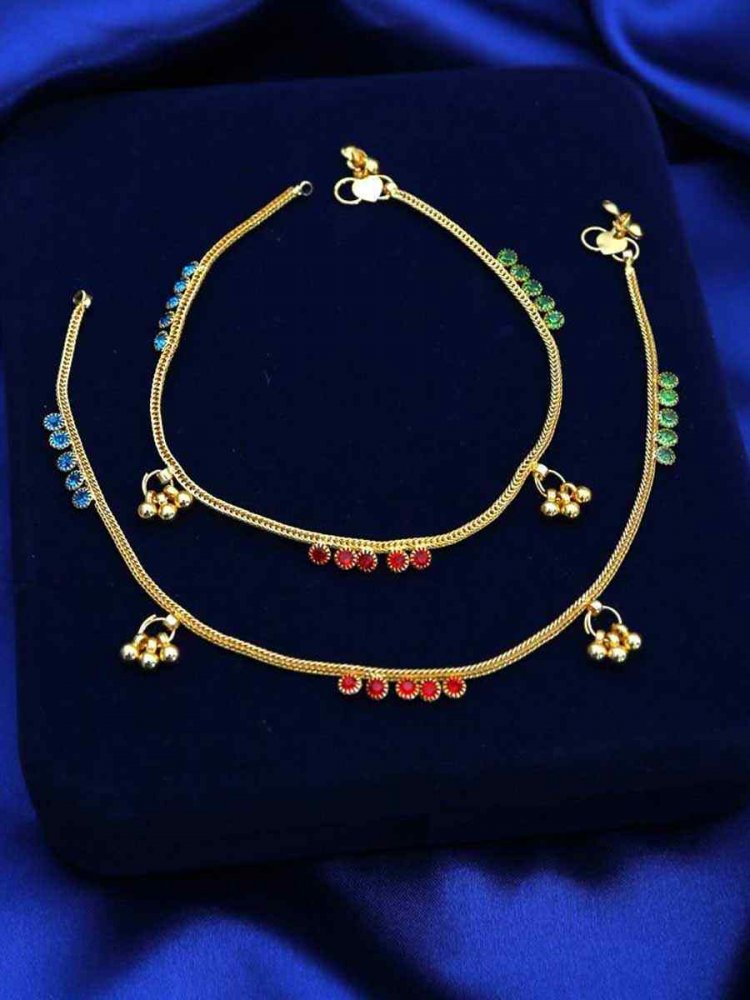 Gold Alloy Festival Wear Stone Anklets