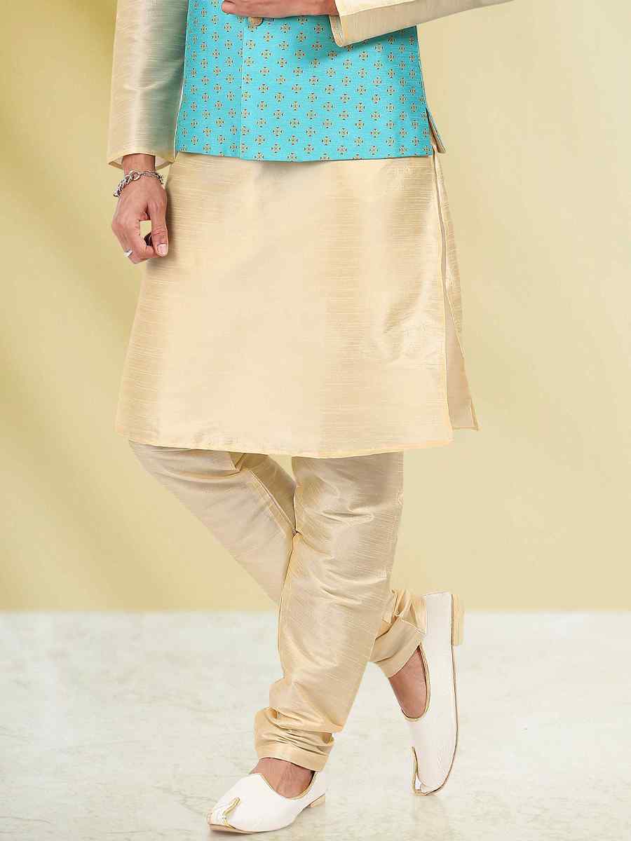 Gold Art Banarasi Silk Woven Festival Party Kurta