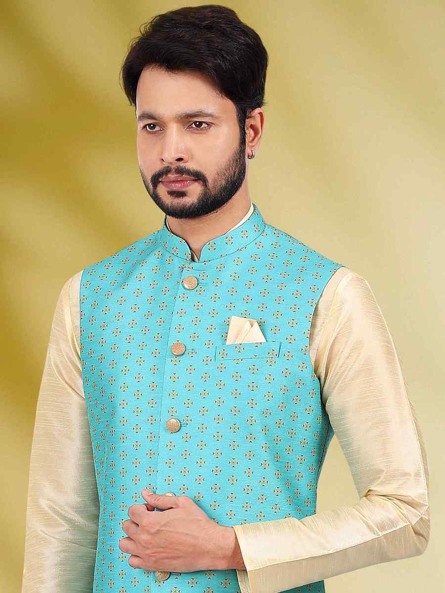 Gold Art Banarasi Silk Woven Festival Party Kurta