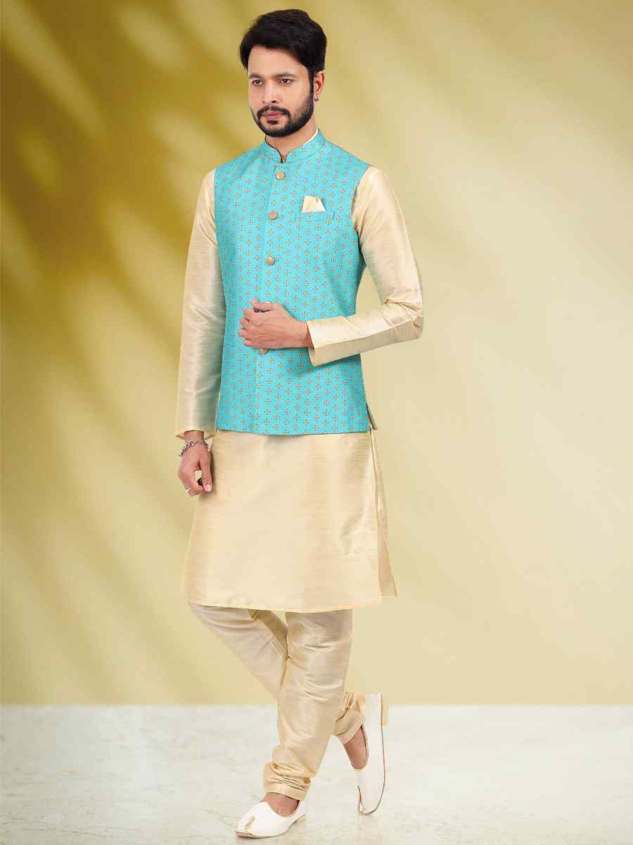 Gold Art Banarasi Silk Woven Festival Party Kurta