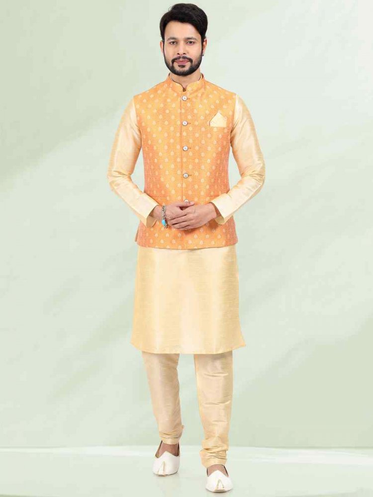 Gold Art Banarasi Silk Woven Festival Wedding Kurta