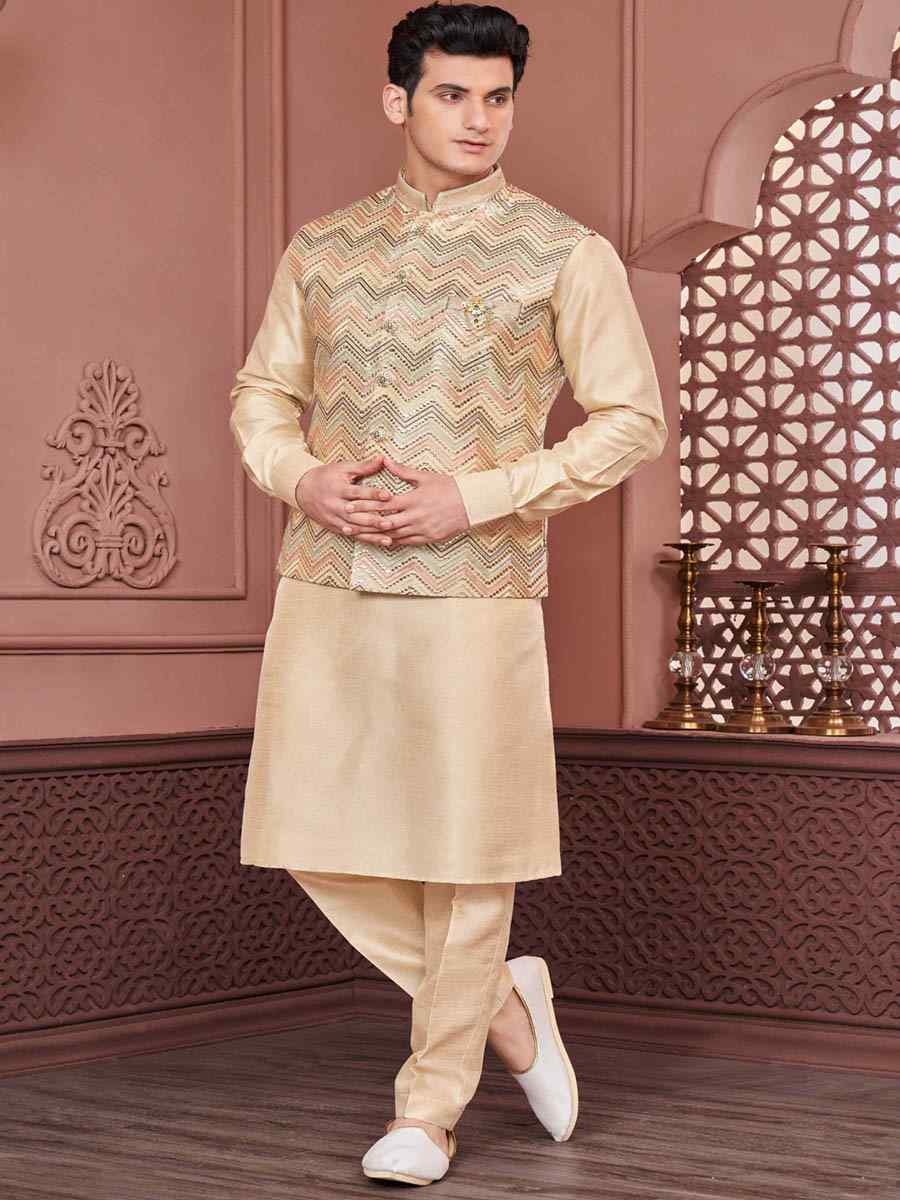 Gold Art Banarasi Silk Woven Festival Wedding Kurta