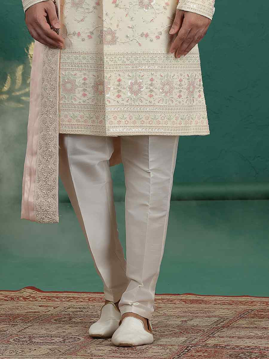 Gold Art Silk Embroidered Festival Wedding Mens Sherwani