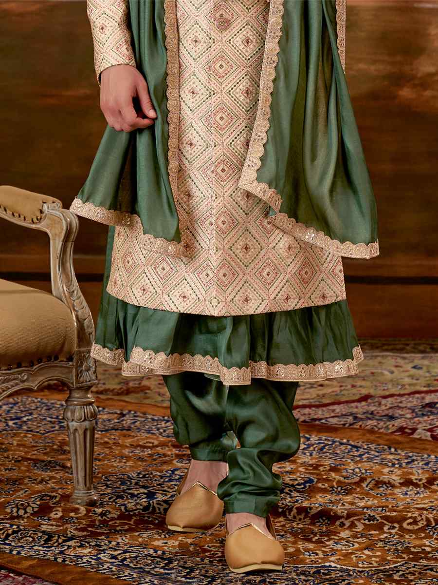 Gold Art Silk Embroidered Wedding Groom Sherwani
