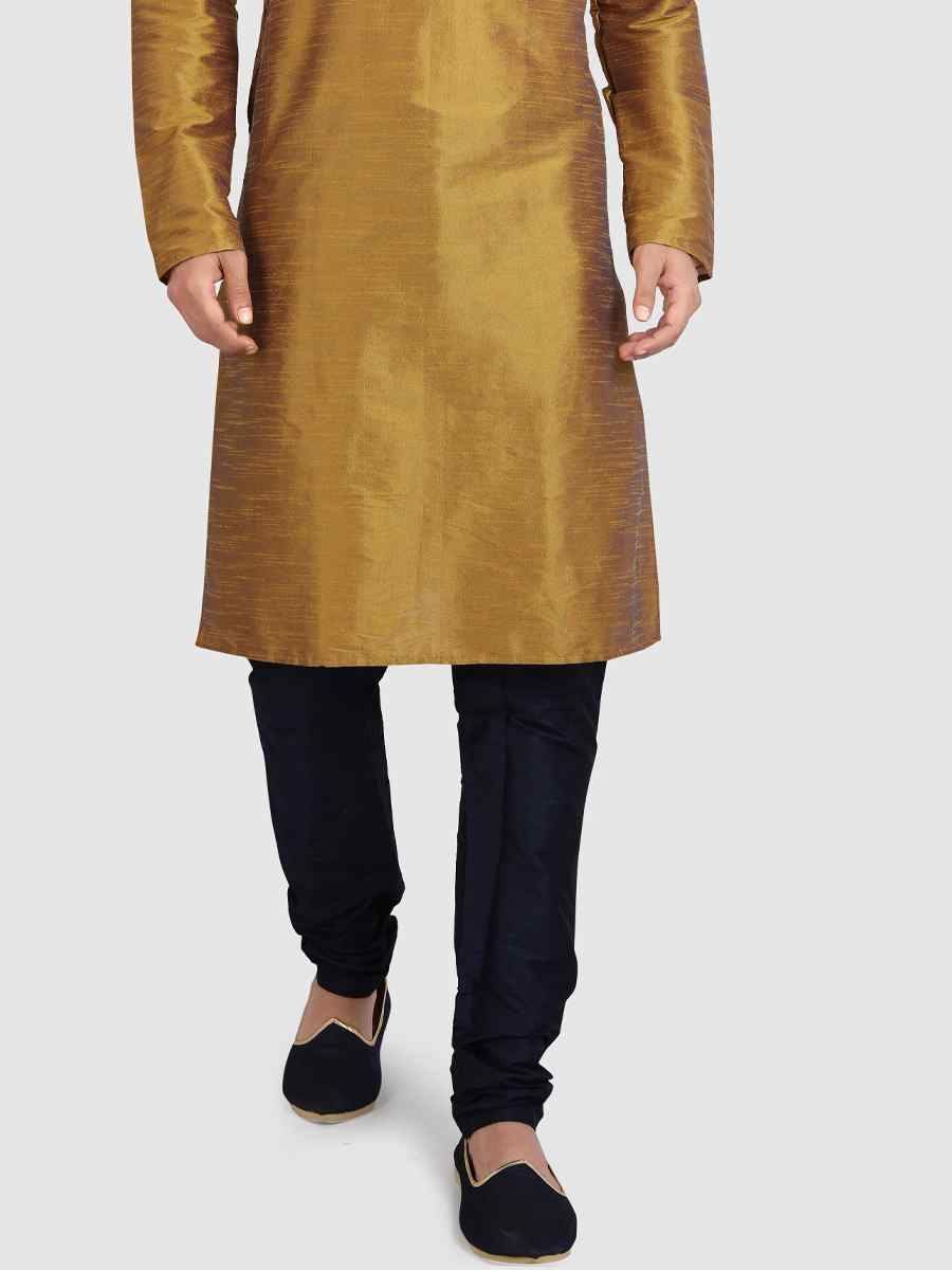 Gold Art Silk Plain Festival Kurta