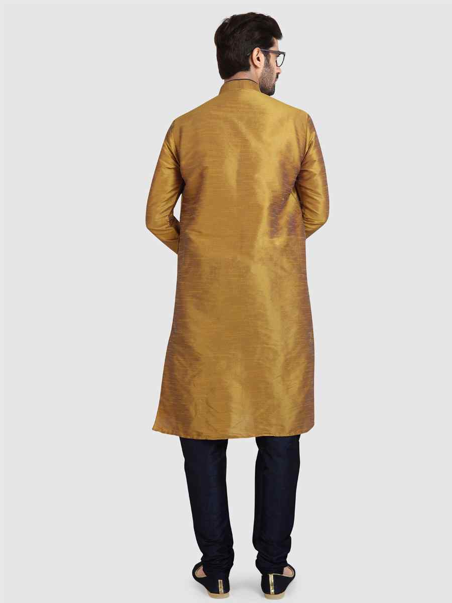 Gold Art Silk Plain Festival Kurta