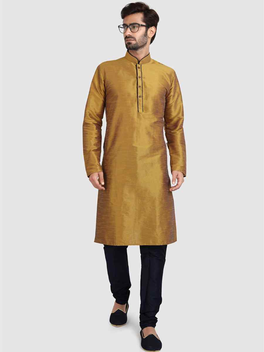 Gold Art Silk Plain Festival Kurta