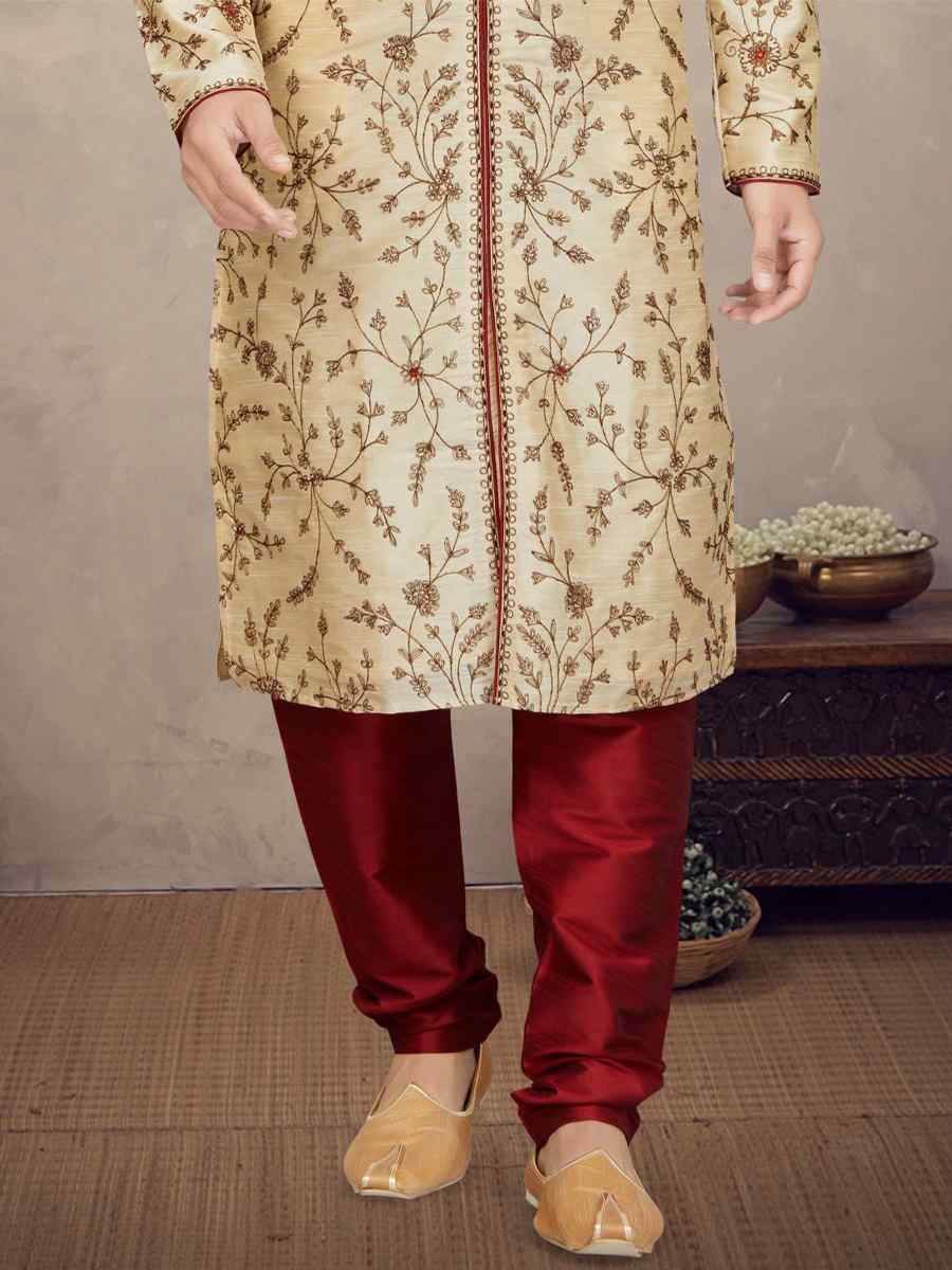 Gold Art Silk Woven Festival Mehendi Kurta