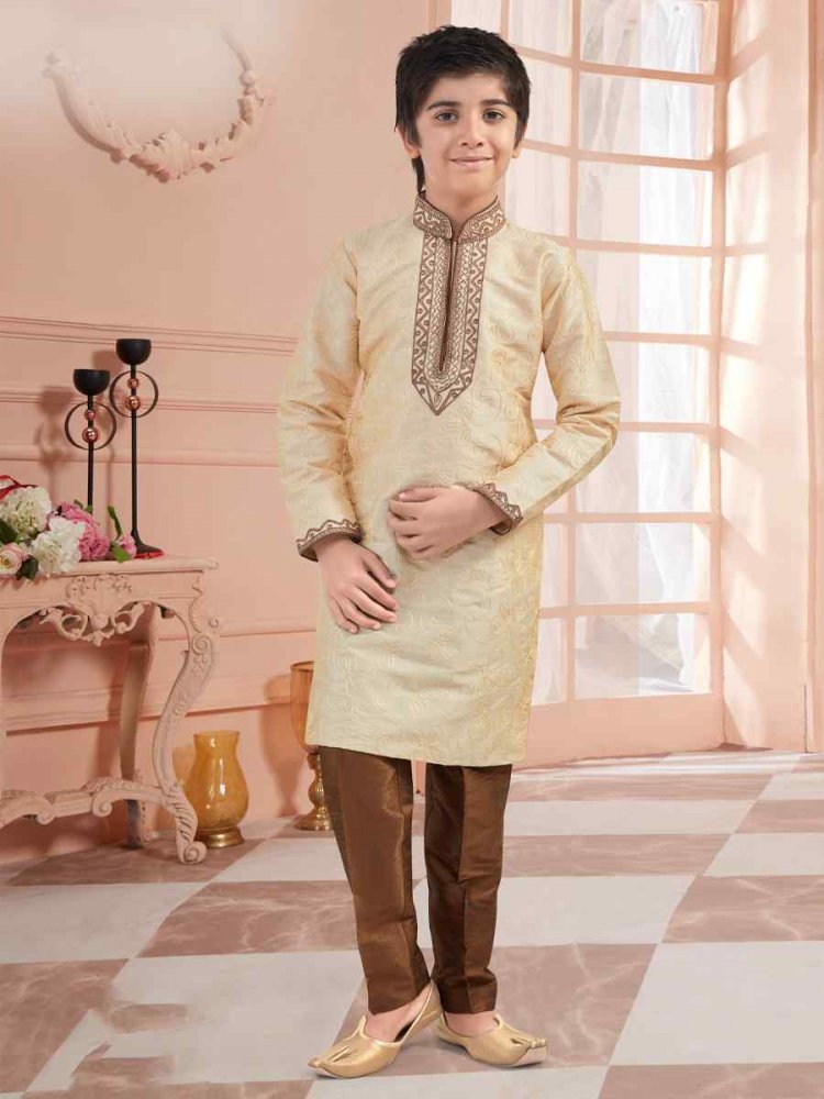 Gold Art Silk Zardosi Festival Kurta Pyjama Boys Wear