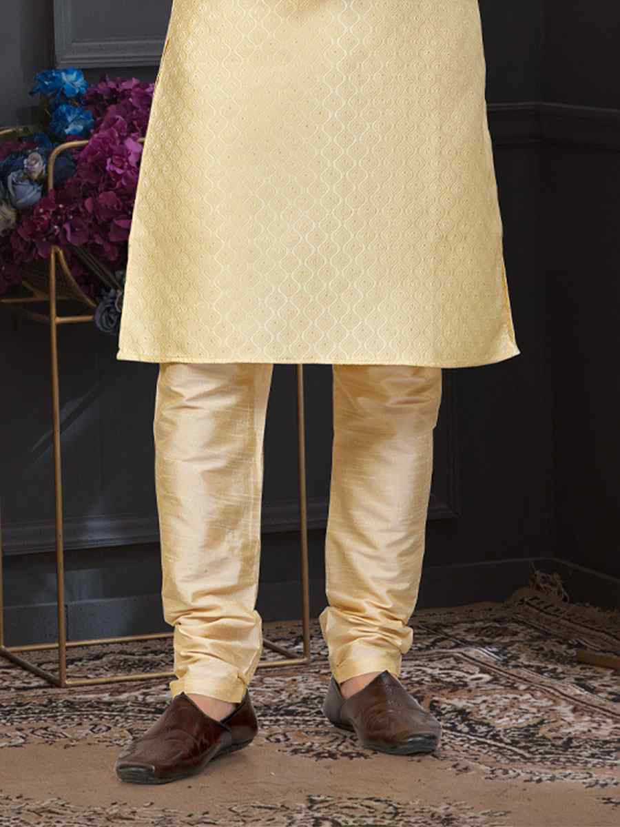 Gold Banarasi Jackard Embroidery Festival Wedding Party Mens Kurta