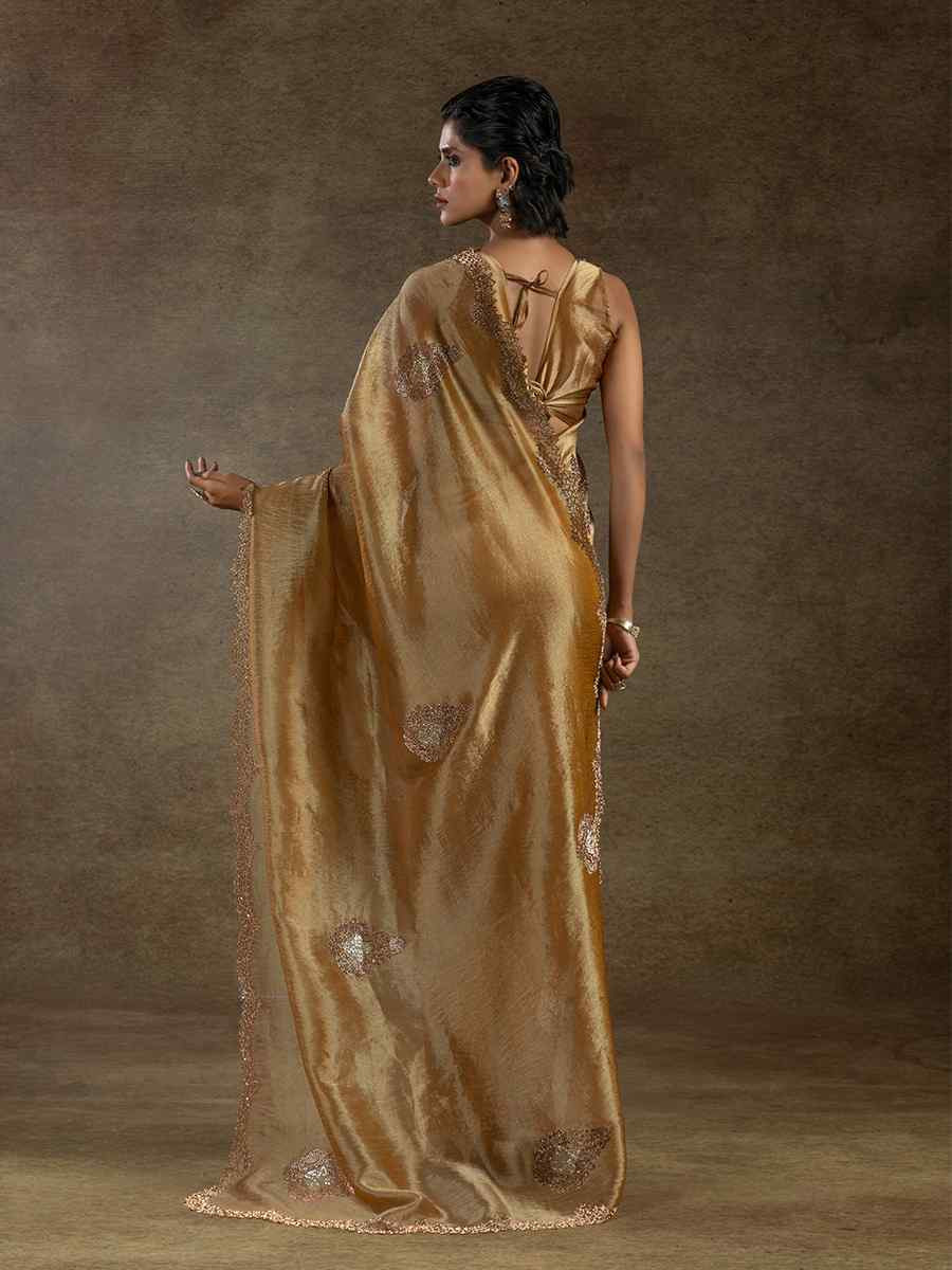 Gold Banarasi Silk Embroidered Festival Wedding Fancy Heavy Border Saree