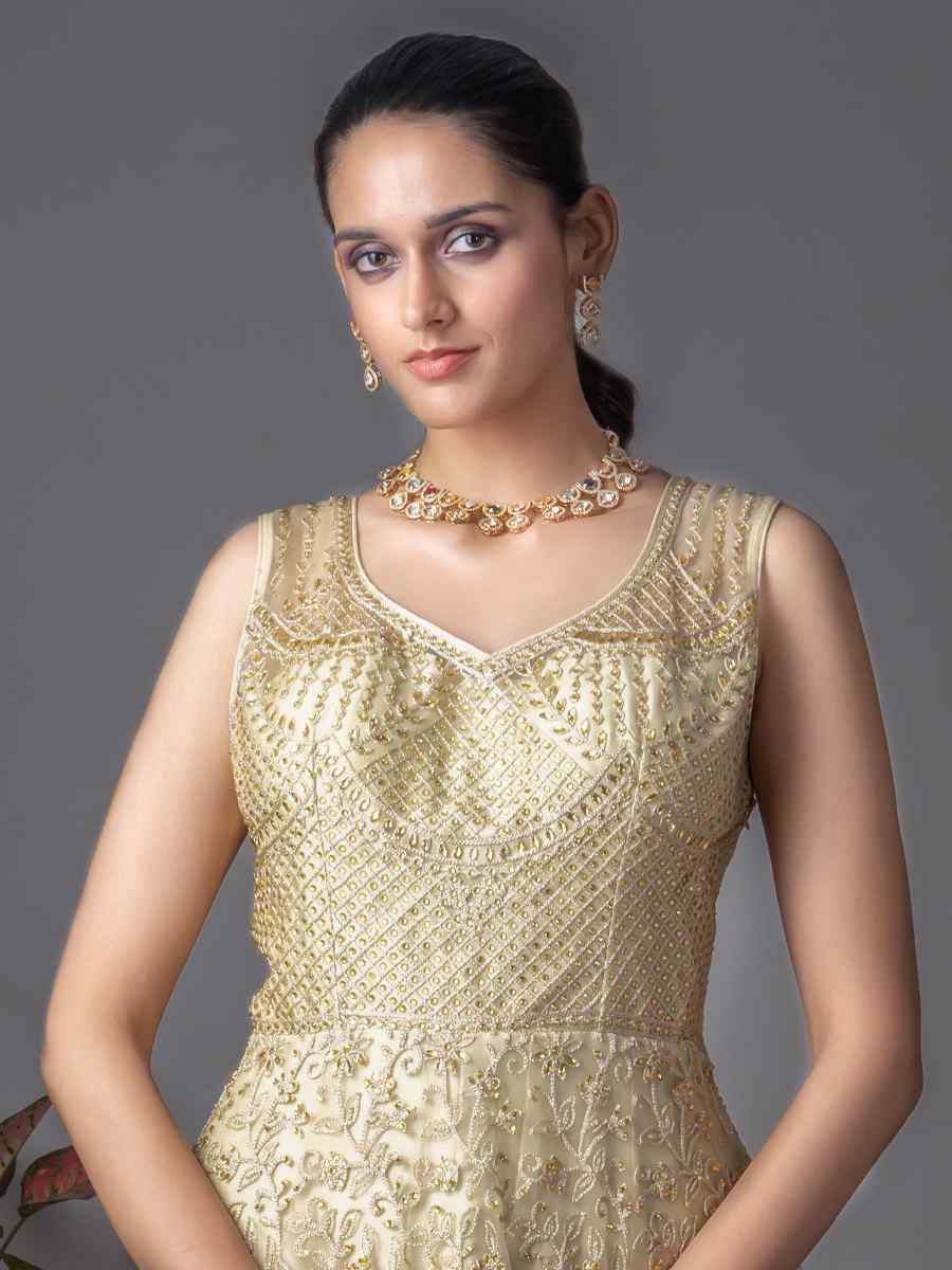 Gold Butterfly Net Embroidered Festival Casual Gown