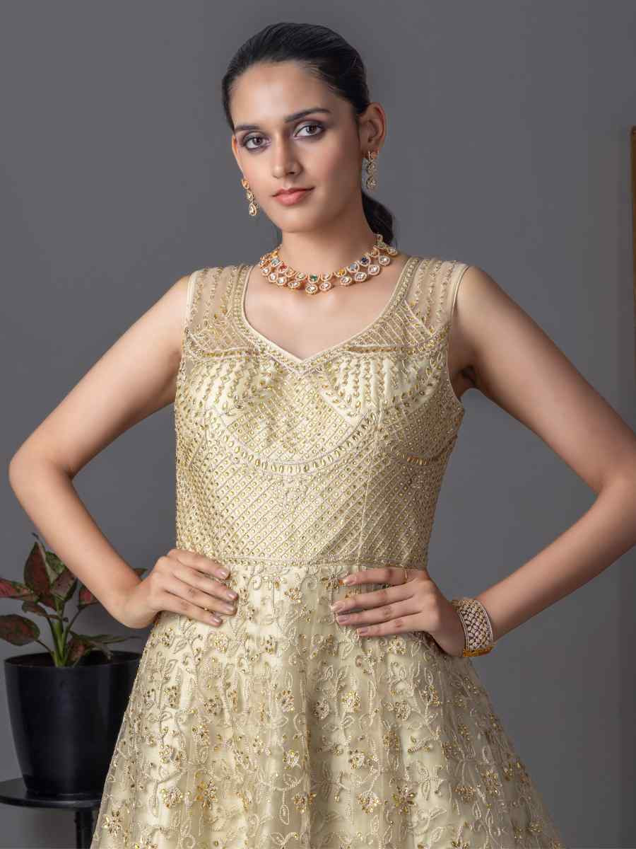 Gold Butterfly Net Embroidered Festival Casual Gown