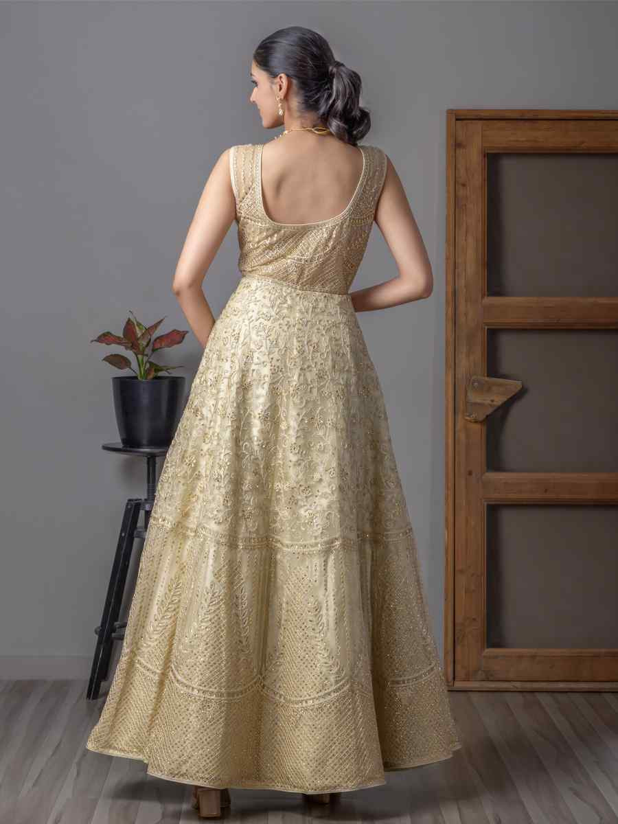 Gold Butterfly Net Embroidered Festival Casual Gown