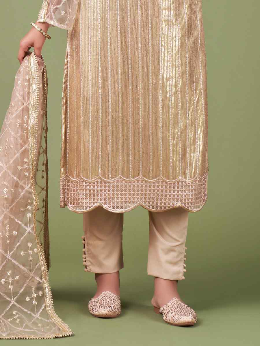 Gold Butterfly Net Embroidered Festival Wedding Pant Salwar Kameez