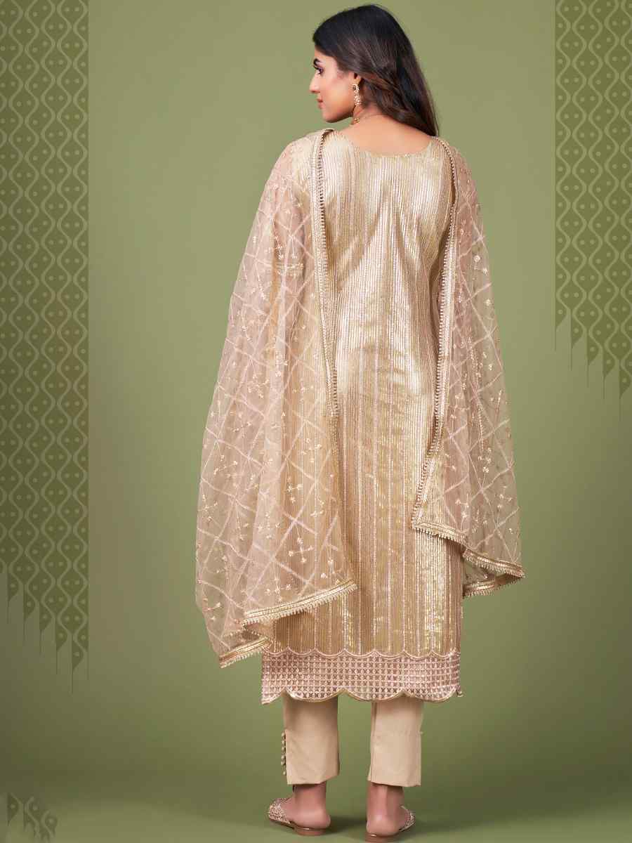 Gold Butterfly Net Embroidered Festival Wedding Pant Salwar Kameez