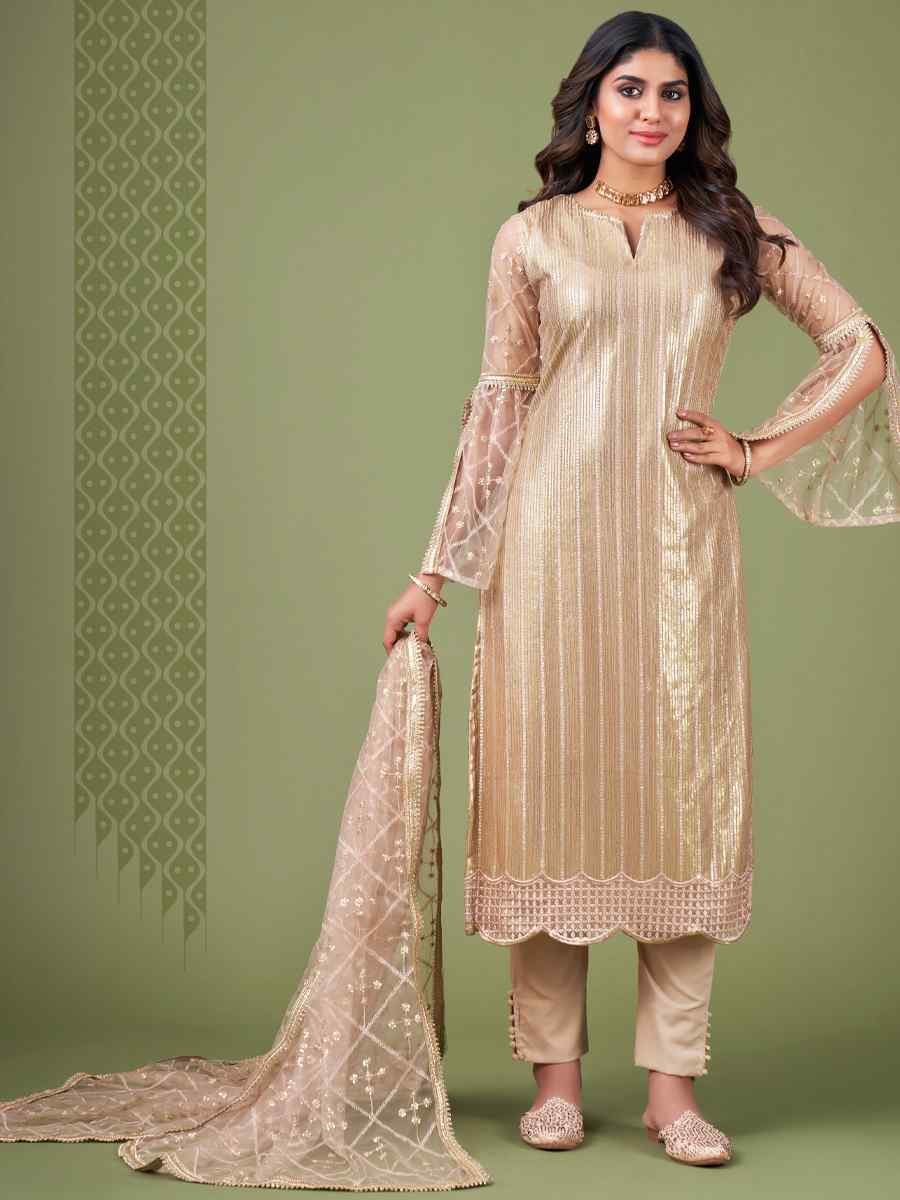 Gold Butterfly Net Embroidered Festival Wedding Pant Salwar Kameez