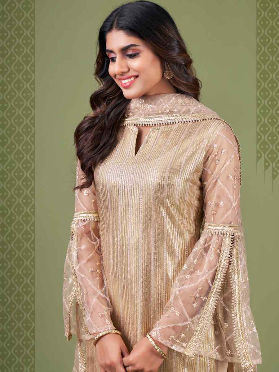 Gold Butterfly Net Embroidered Festival Wedding Pant Salwar Kameez