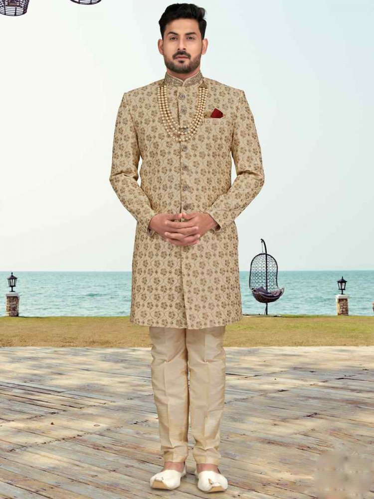 Gold Champion Silk Printed Festival Party Sherwani