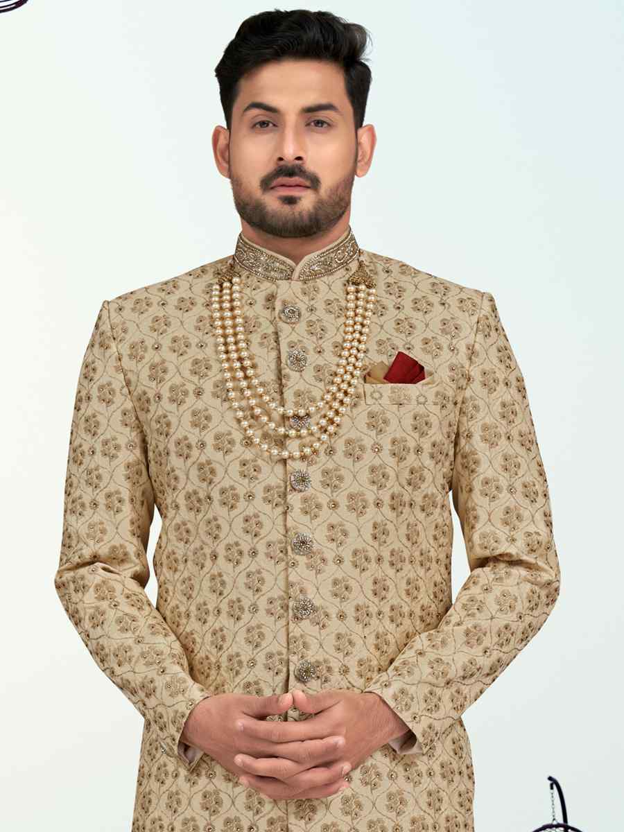 Gold Champion Silk Printed Festival Party Sherwani