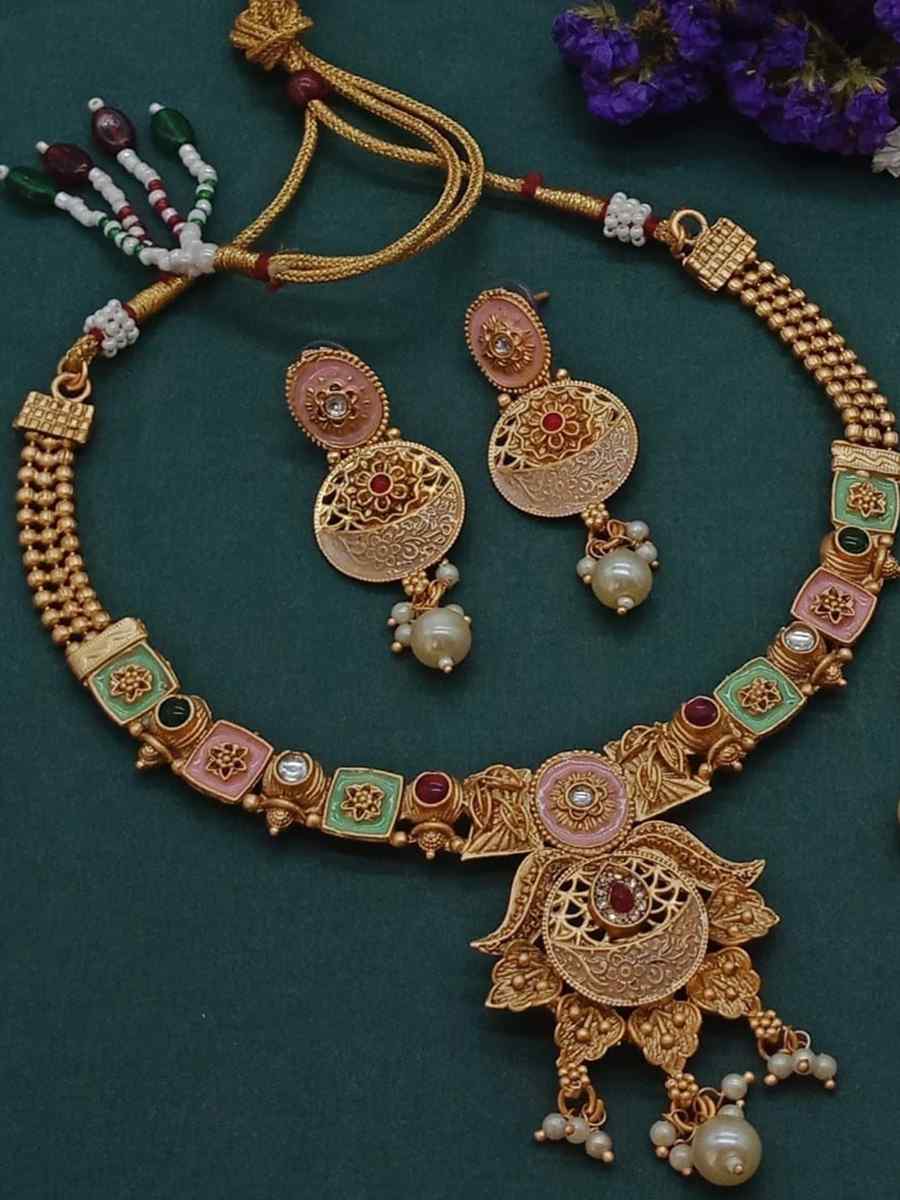 Gold Copper Festival Wear Kundan Necklace
