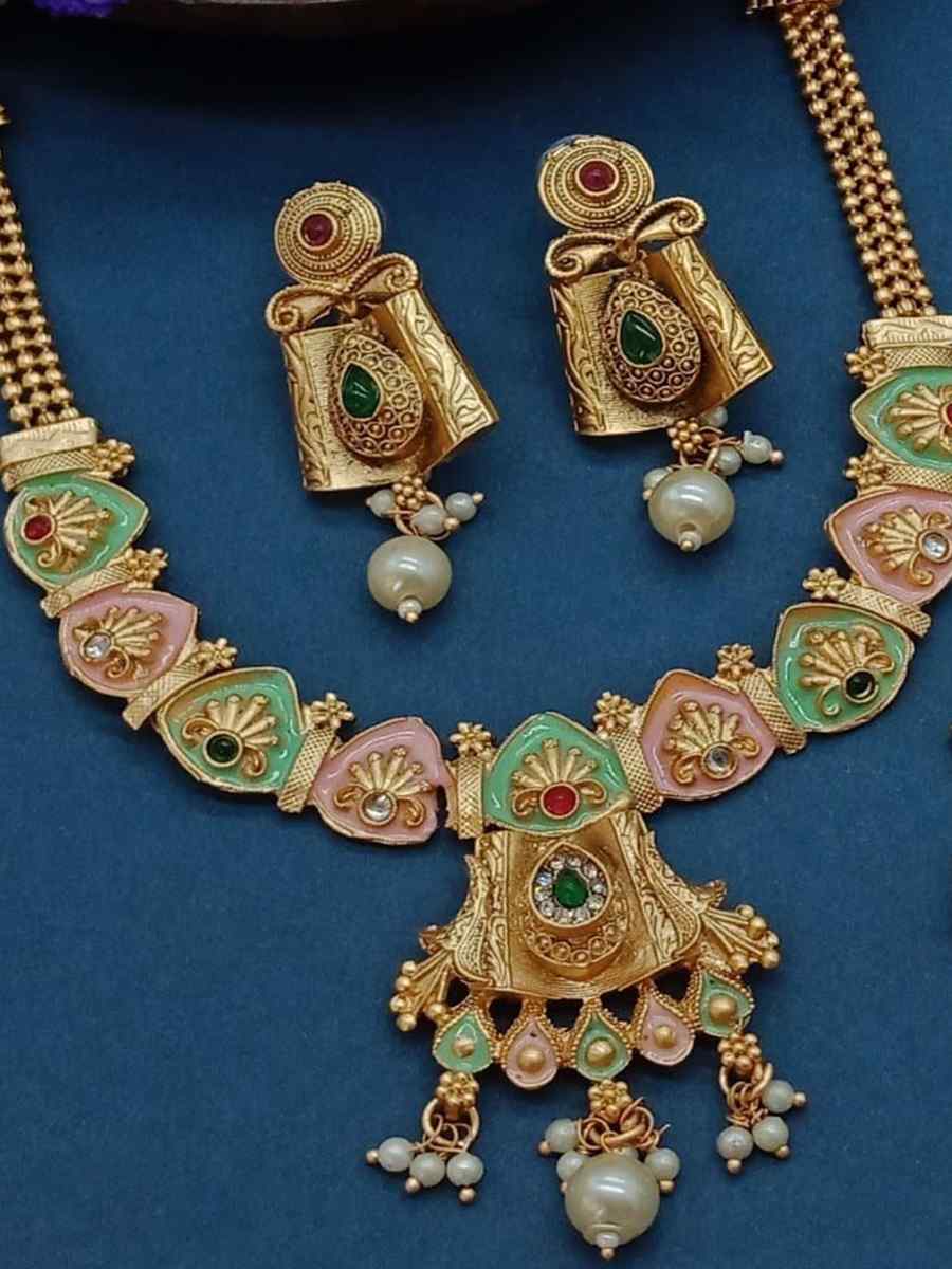 Gold Copper Festival Wear Kundan Necklace