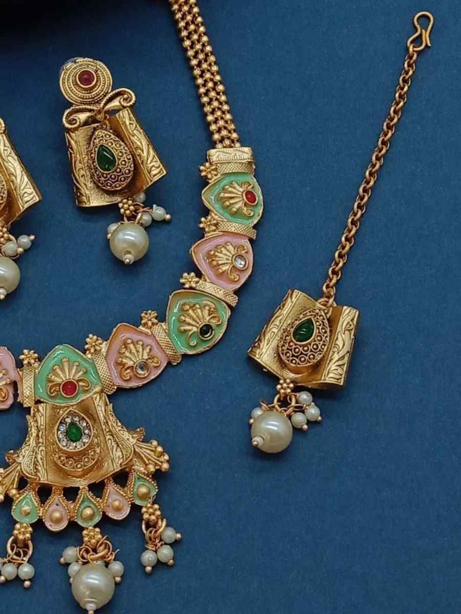 Gold Copper Festival Wear Kundan Necklace