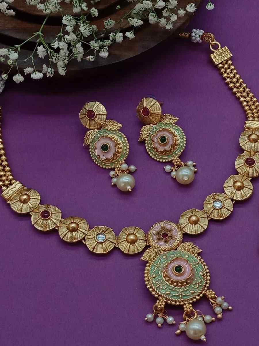 Gold Copper Festival Wear Kundan Necklace