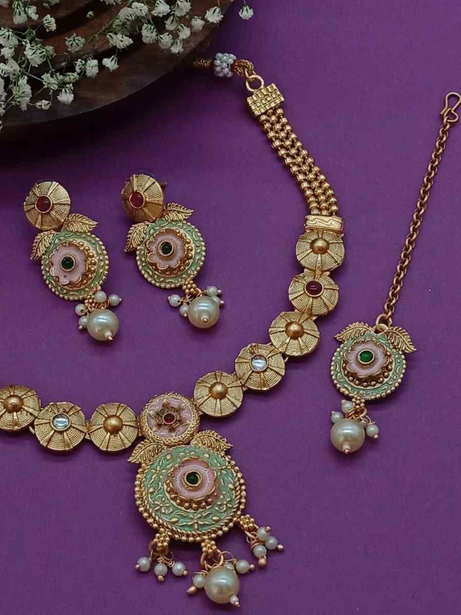 Gold Copper Festival Wear Kundan Necklace