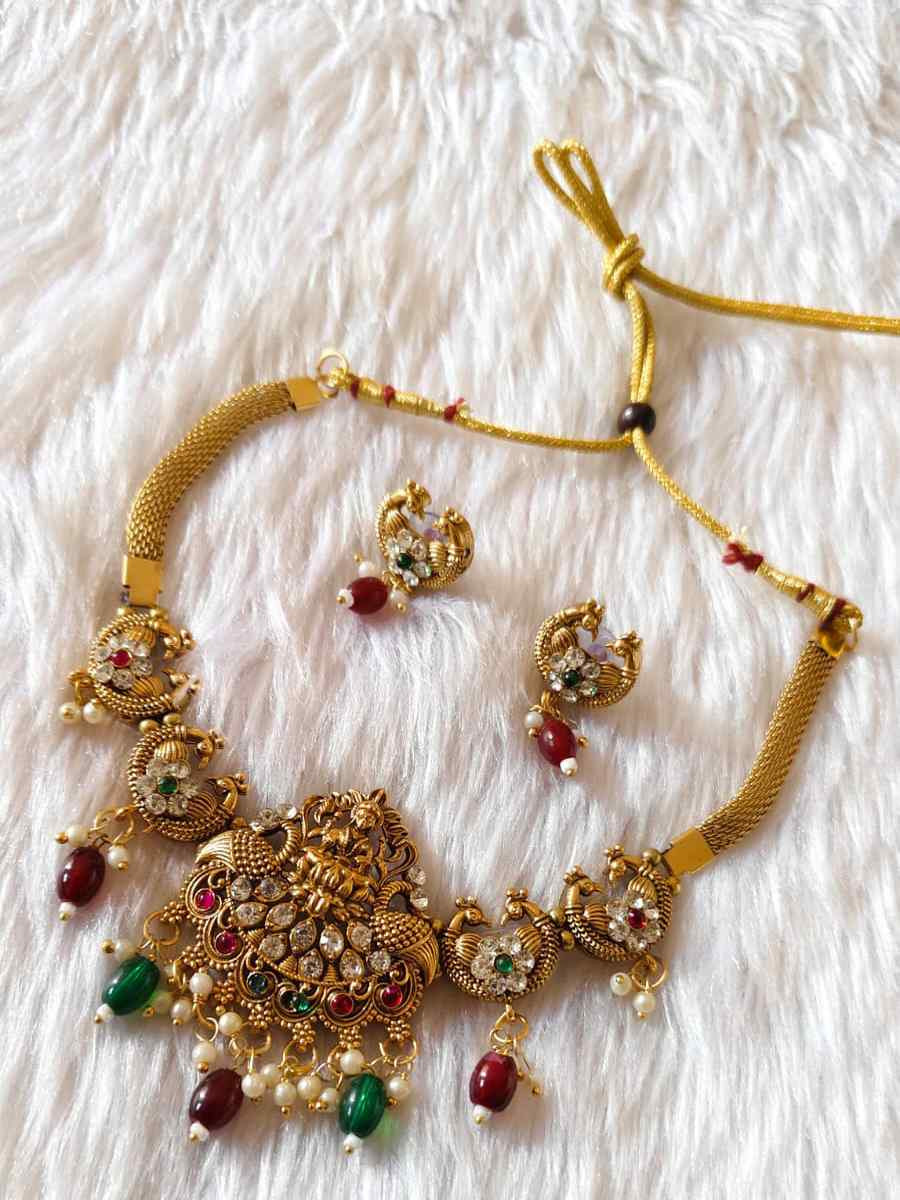Gold Copper Festival Wear Kundan Necklace