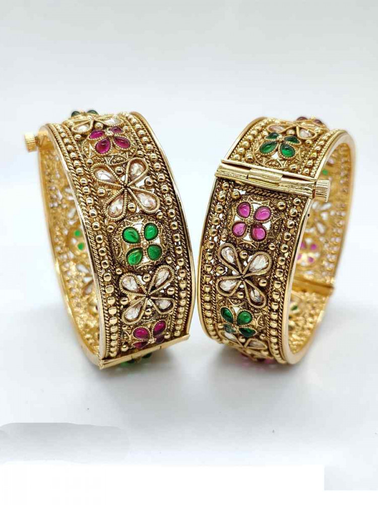 Gold Copper Party Wear Jadau Bangles
