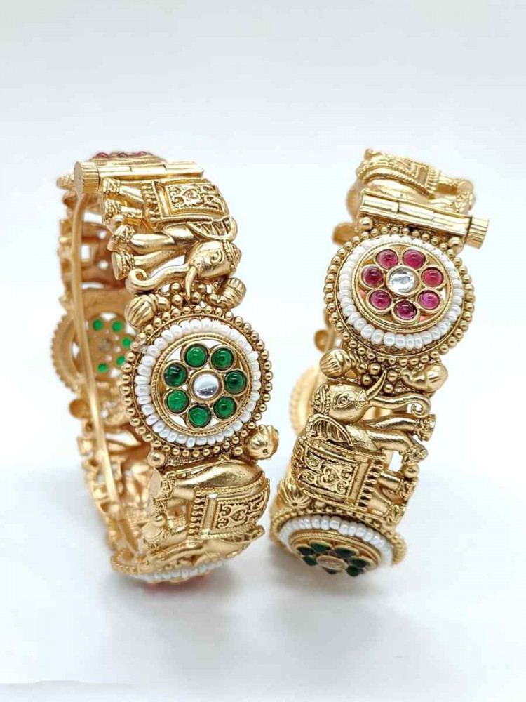 Gold Copper Party Wear Jadau Bangles