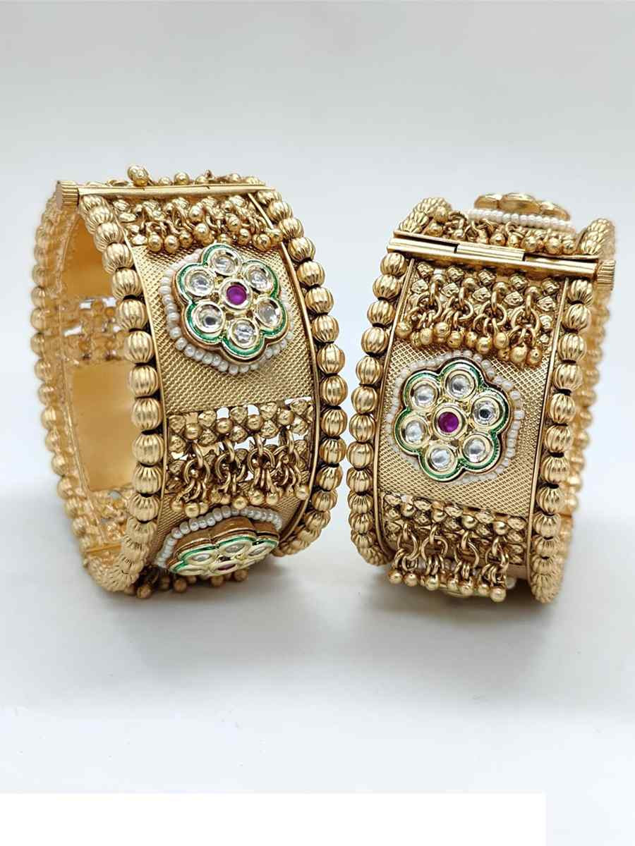 Gold Copper Party Wear Jadau Bangles