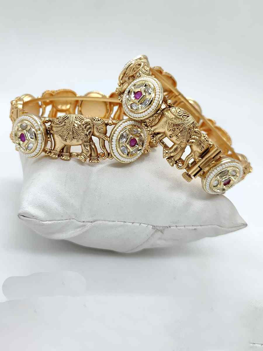 Gold Copper Party Wear Jadau Bangles