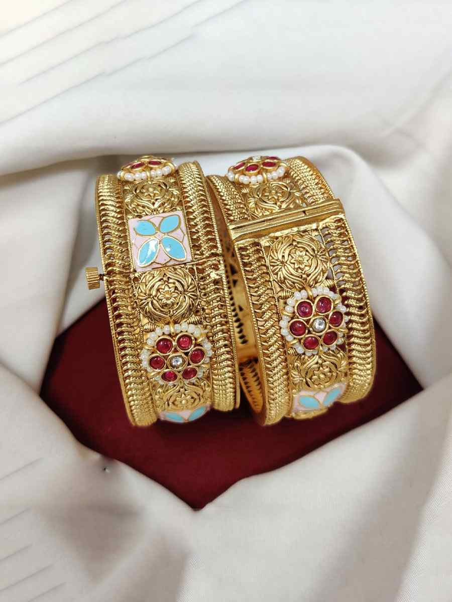 Gold Copper Party Wear Jadau Bangles