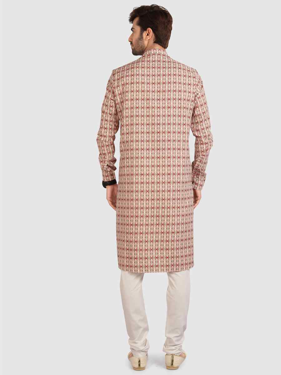 Gold Cotton Printed Festival Casual Kurta