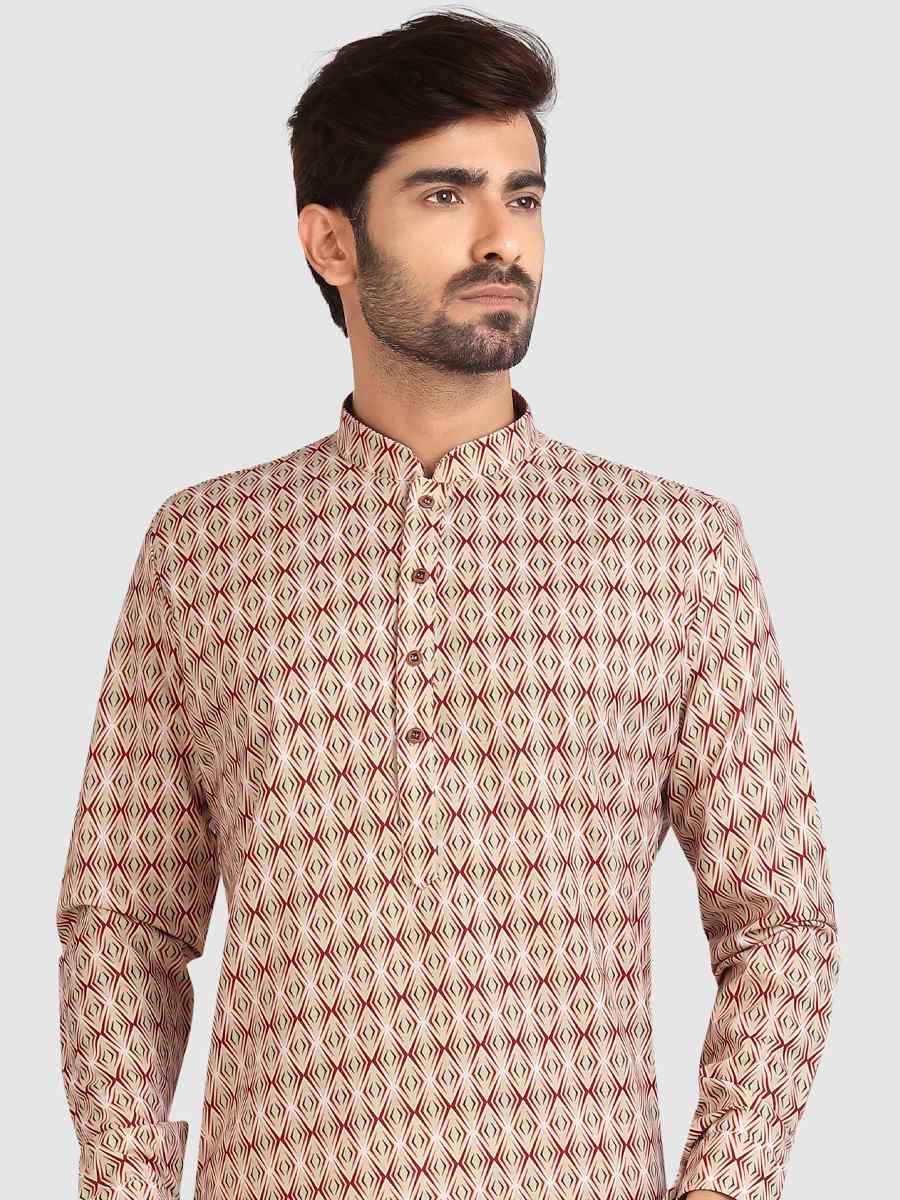 Gold Cotton Printed Festival Casual Kurta