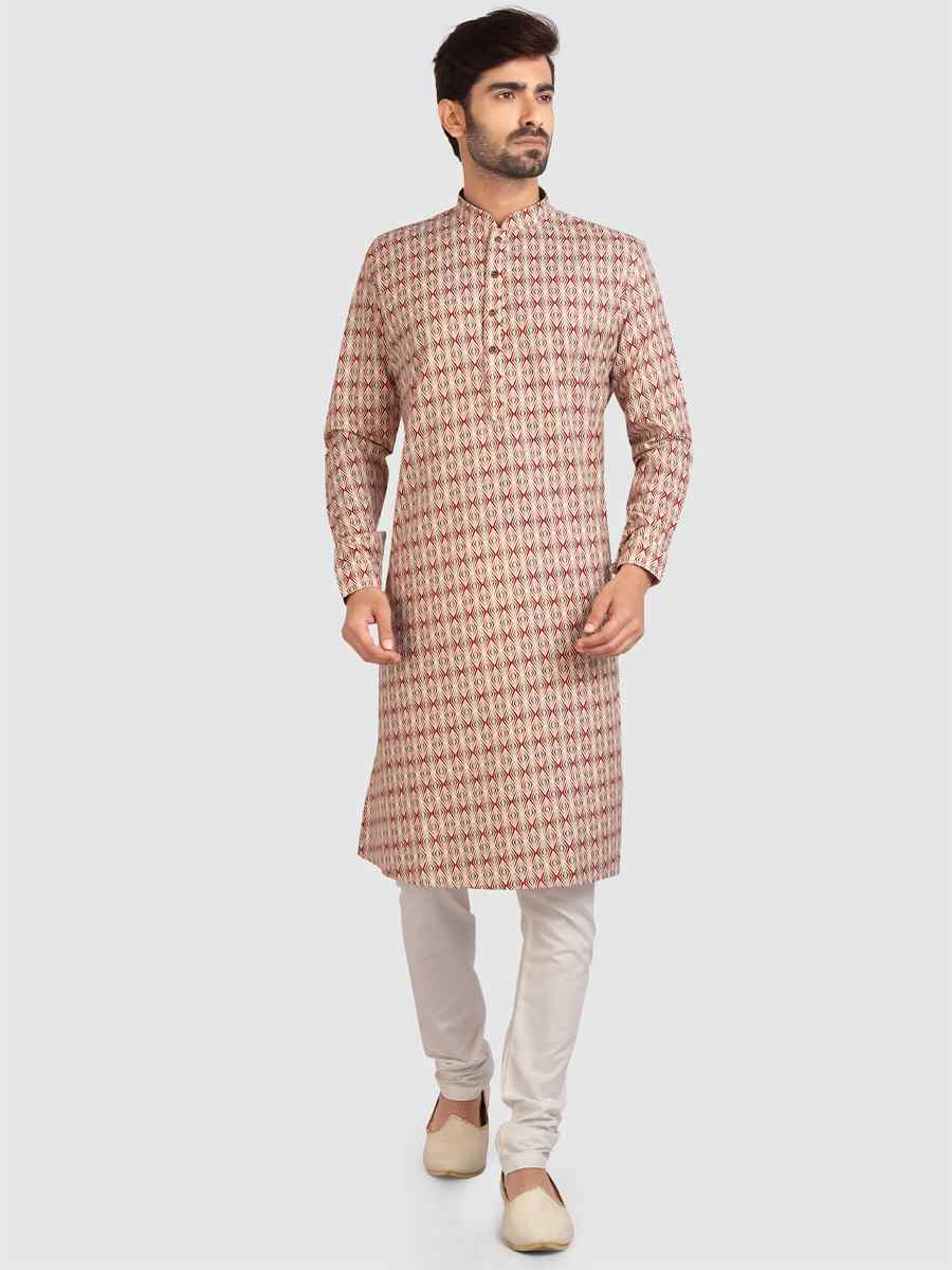 Gold Cotton Printed Festival Casual Kurta