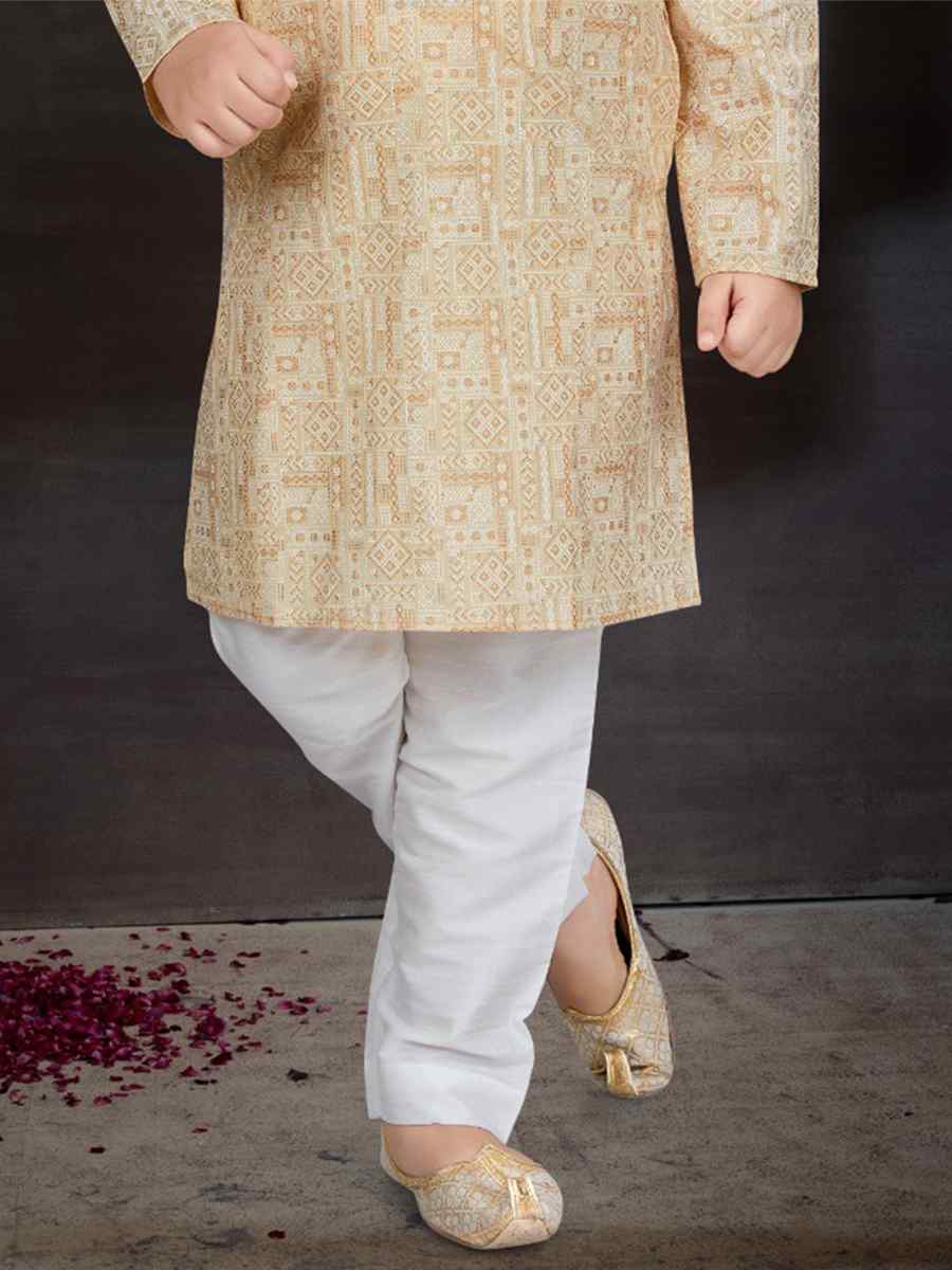 Gold Cotton Printed Festival Traditional Kurta Pyjama Boys Wear