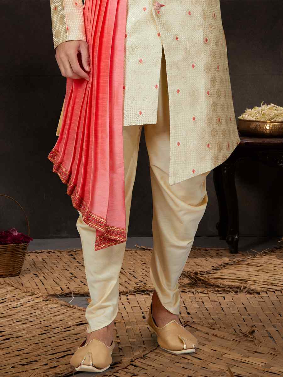 Gold Croma Heavy Jacquard Embroidered Festival Wedding Sherwani