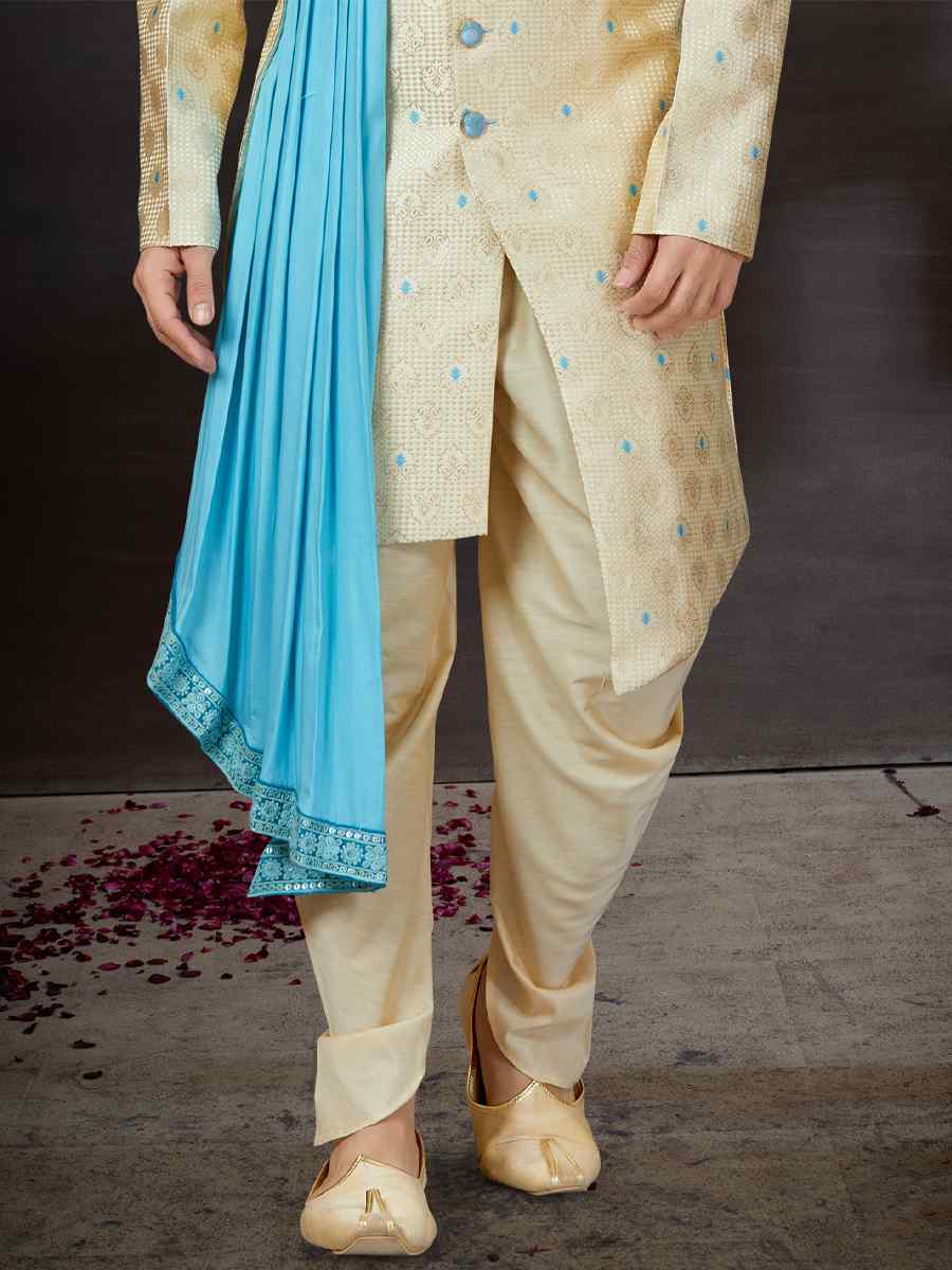 Gold Croma Heavy Jacquard Embroidered Festival Wedding Sherwani