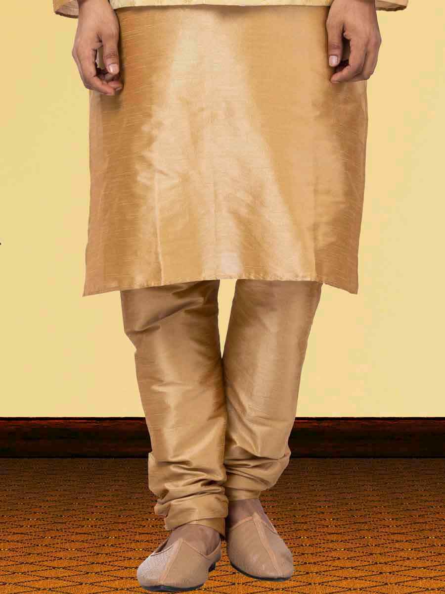 Gold Dhupion Raw Silk Woven Festival Wedding Kurta Waistcoat