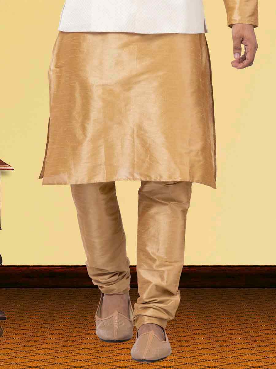 Gold Dhupion Raw Silk Woven Festival Wedding Kurta Waistcoat