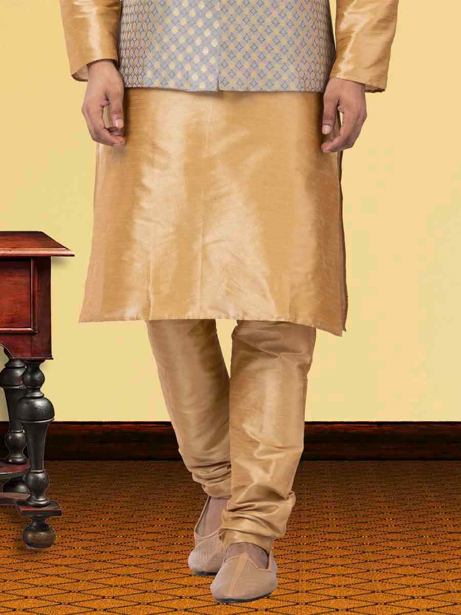 Gold Dhupion Raw Silk Woven Festival Wedding Kurta Waistcoat